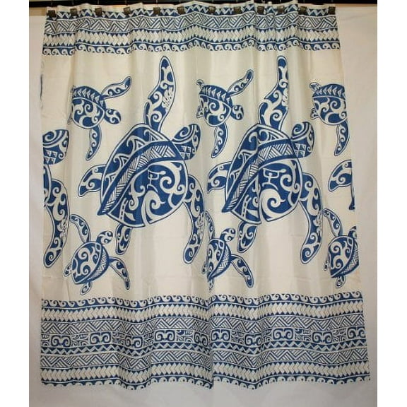 Tropical Theme 100% Polyester Textured Fabric Shower Curtain - Blue Sea Turtle