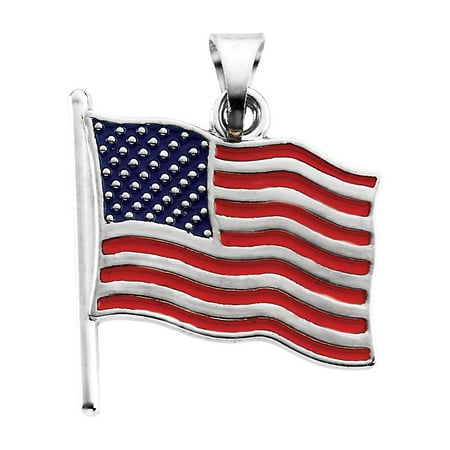 14k Gold Enamel American Flag - 14K White Gold Enameled American Flag Pendant (2.77 gram)
