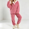 thumbnail image 4 of lcziwo Pajamas for Women Set Soft Fuzzy Winter Warm Fleece Sleepwear Comfy Coral Fluffy Pjs 2 Piece Loungewear Plush Outfits Pink,XXL, 4 of 8