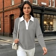 thumbnail image 5 of Vxararl Polo Shirts for Women Golf Trendy Waffle Top Long Sleeve Collared Work Golf Polo Shirt Business Casual, Loose Fit Tunic Tops Color Block Lightweight Waffle Knit Fabric Gray 2xL, 5 of 5
