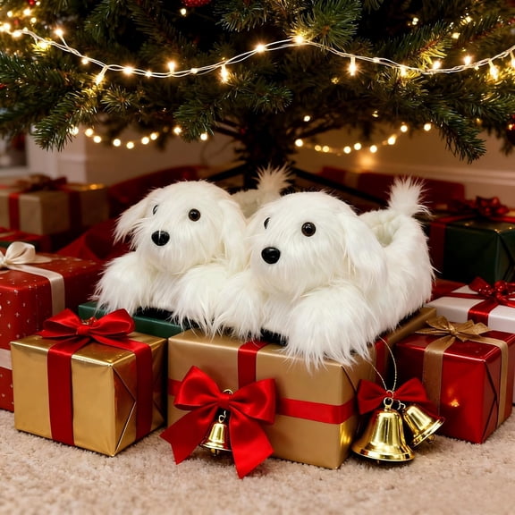 Bichon Frise Dog Slippers for Women and Men – Soft Plush Non Slip Fuzzy House Shoes with Lifelike Puppy Face Warm Indoor Slippers Holiday Present for Dog Lovers