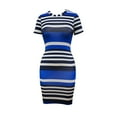 thumbnail image 4 of Homenesgenics Dresses for Women Womens Dresses Summer Women's Summer Fashion Casual Round Neck Striped Dress Short Sleeved Round Neck Knee Length Dress Blue XXL, 4 of 4