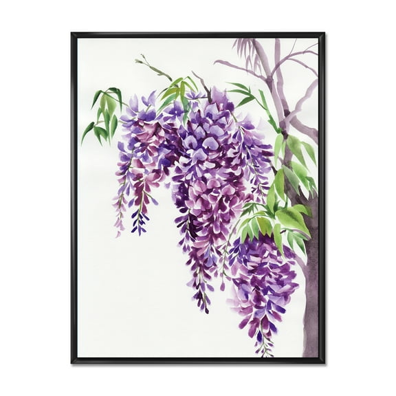 Designart 'Wisteria Purple Branches' Traditional Framed Canvas Wall Art Print