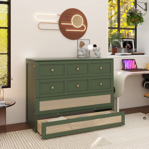 Full Size Murphy Bed with Large Drawers,Green