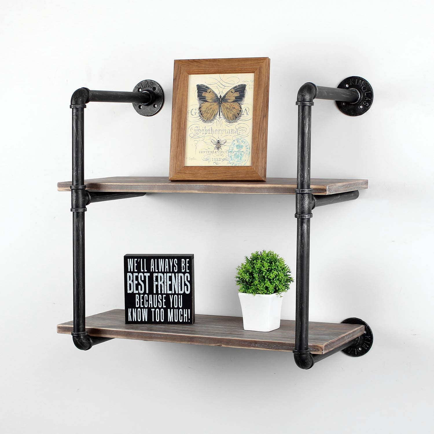 Industrial Pipe Shelving Wall Mounted,24in Rustic Metal Floating Shelves,Steampunk Real Wood