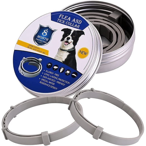 Collar antipulgas para perros Paquete de 2 collares naturales contra pulgas y garrapatas para perros Prevención de 8 meses Collares para cachorros Collares grandes ajustables de 24 pulgadas