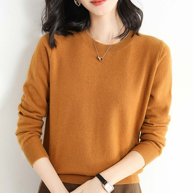 Hamky Sweaters for Women Pullover Sweaters Light Sweaters For Women Long Sleeve Crew Neck Lightweight Soft Knitted Pullover Knitted Blouse Fall Sweaters Knit Tops Orange L