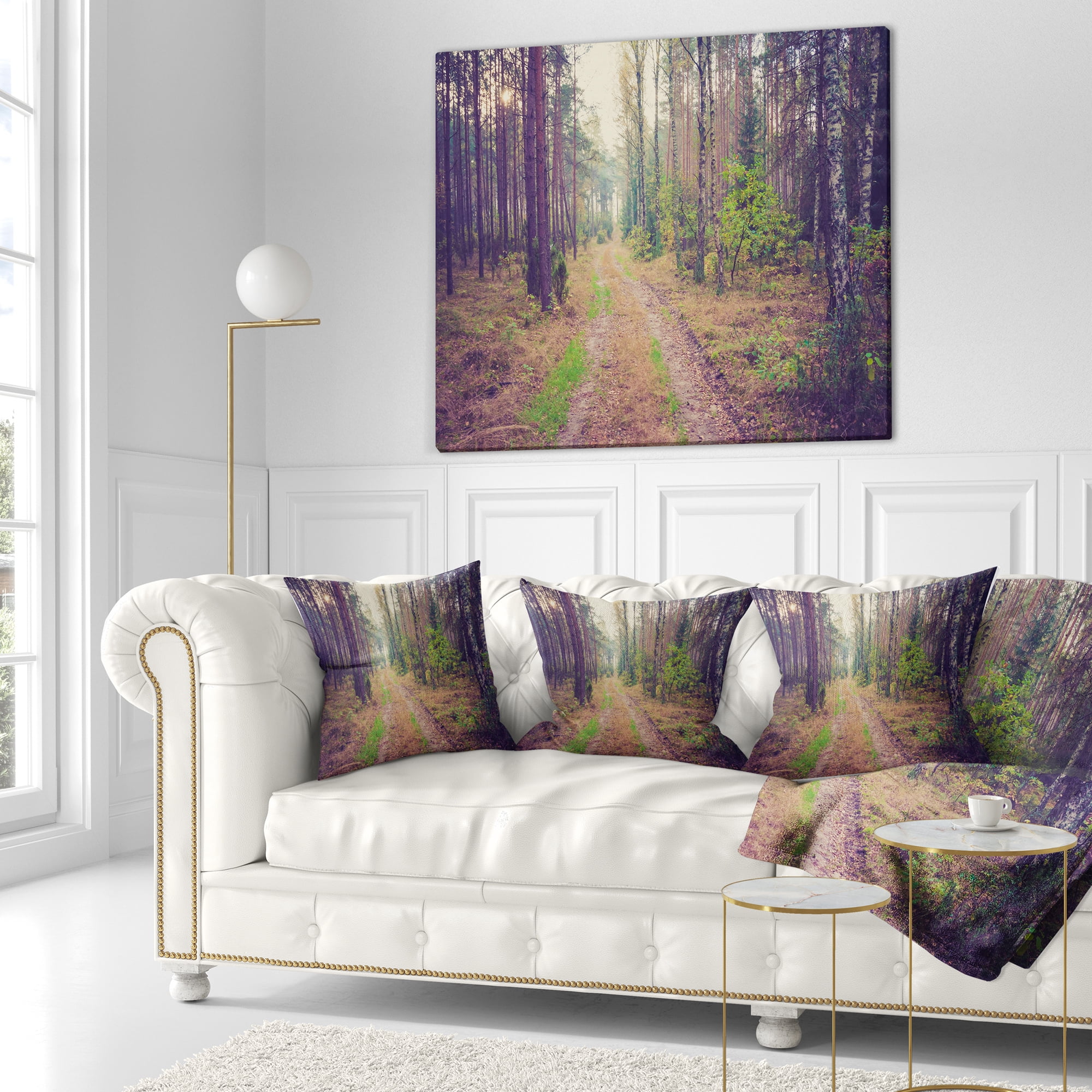 Designart Straight Pathway in Thick Forest - Modern Forest Throw Pillow - 18x18