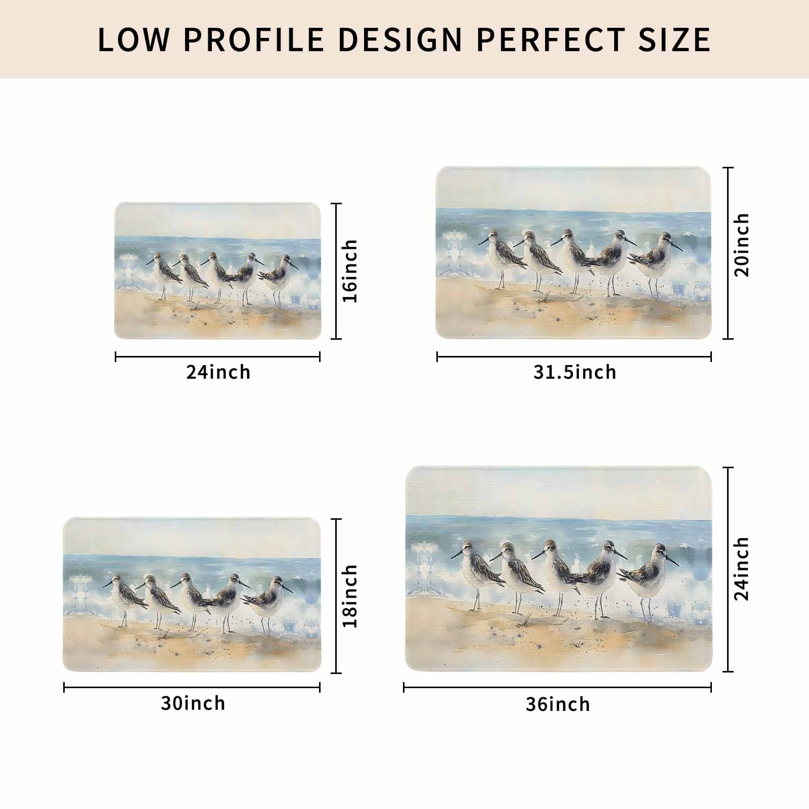 Coastal Seagull Doormat Outdoor Entrance 16"x24", Blue Ocean Summer Birds Oil Painted Absorb Moisture Dirt Door Mats, Non-Slip Rubber Backing Floor Mats Indoor, Low-Profile Front Door Rugs