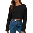 thumbnail image 2 of Ovbmpzd Crew Neck Sweatshirt For Women Long Sleeve Trendy Cropped Summer Shirts Cute Casual Spring Black Tops, 2 of 6