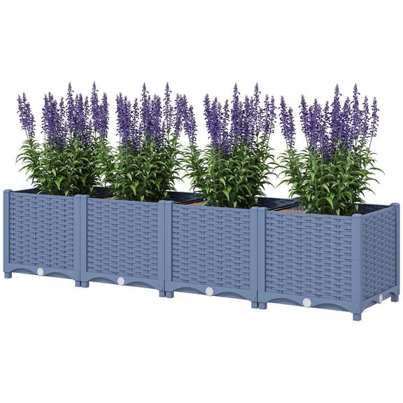 Plastic Raised Garden Bed, 5 ft Outdoor Planter Box with Drainage for Vegetables, Herbs, Flowers, Blue