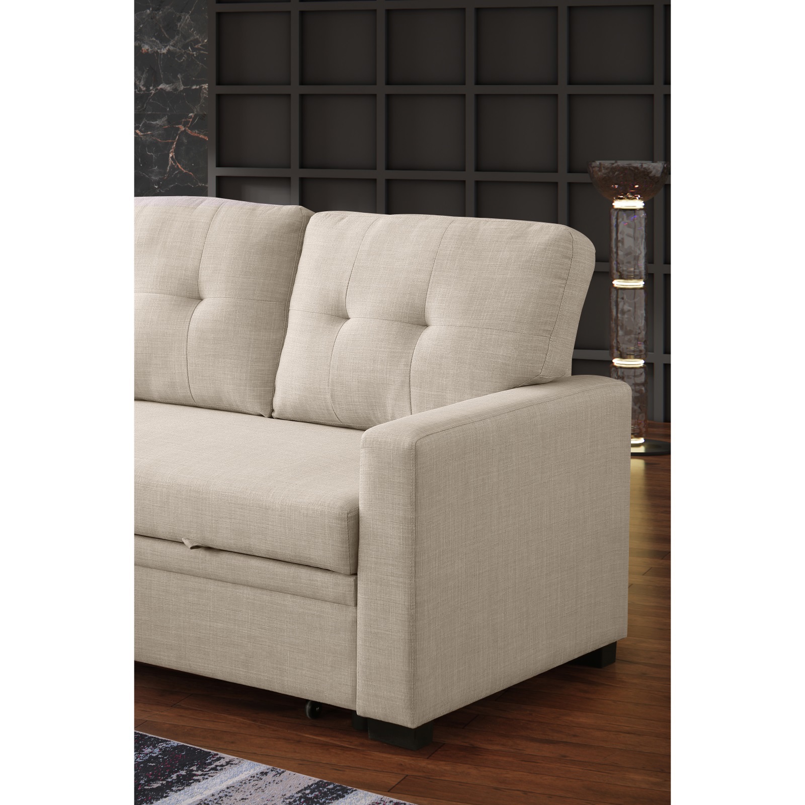 Hommoo 2 in 1 Pull Out Upholstered Sectional Sofa Bed with Storage & Chaise, Convertible L Shaped Sleeper Sofa for Home,Beige