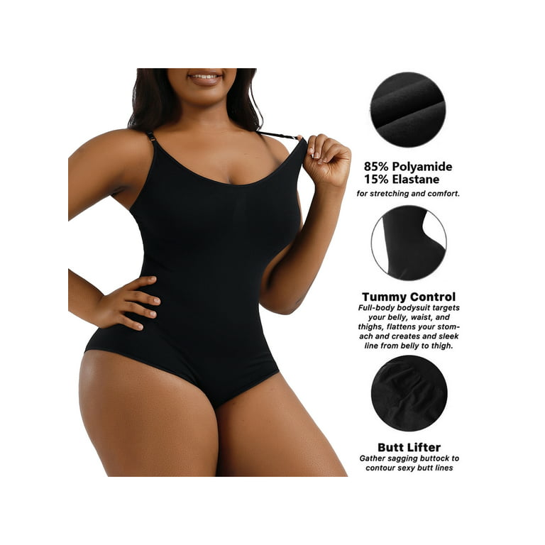 Sprifallbaby Women Shapewear Bodysuit Solid Color Sleeveless Sling  Spaghetti Strap Tummy Control Seamless Body Shaper S-XL