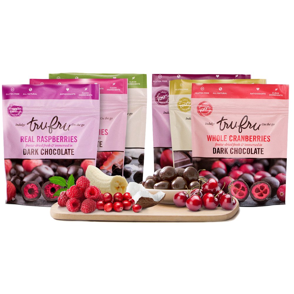 Tru Fru Dark Chocolate, Variety Pack, 6 Ct Raspberries, Cherries