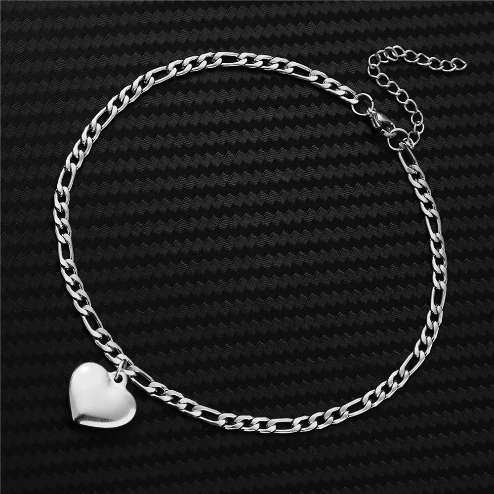 Figaro Chain Anklet 14K White Gold Heart Charm Leg Foot Chain Ankle Bracelet for Women Summer Beach Jewelry Gift