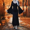thumbnail image 3 of Drses‌‌ ‌‌‌‌‌‌‌‌‌‌‌‌‌‌‌‌‌‌‌‌‌‌‌‌‌Women's Gothic Vampire Maxi Dress - Morticia Addams Costume with Bat Sleeves & Wrap Design for Halloween Parties, 3 of 6