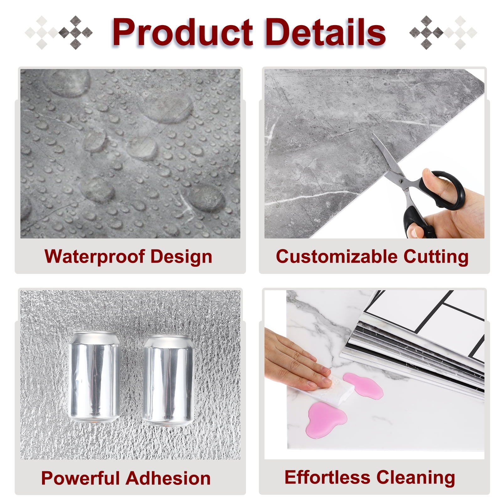Uxcell 20Pcs Peel and Stick Marble Tiles, Waterproof Wall Panel Backsplash, 11.81"x11.81" Peel and Stick Shower Tiles for Bathroom, Palace Jade Design