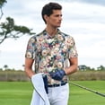thumbnail image 6 of Balery Rose Flowers Printed Men’s Short Sleeve Polo Shirt, Midweight Men's Shirt,Golf Polo shirts -Medium, 6 of 9