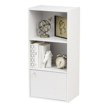Iris 3 Tier Wood Bookcase Storage Shelf With Door White