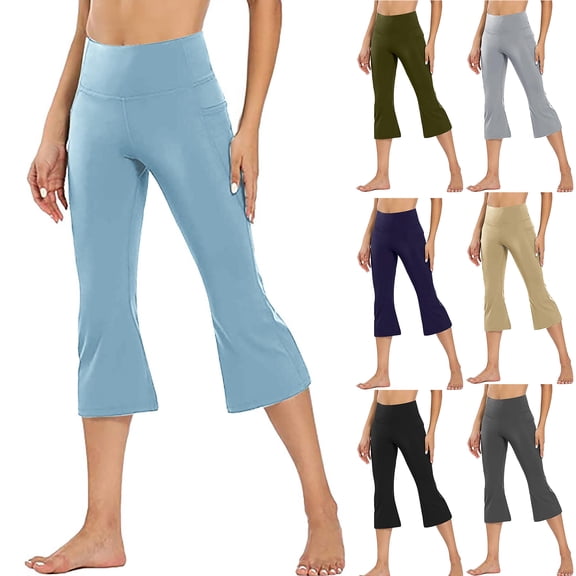 Trgacdwlo Flare Capri Leggings for Women High Waisted Capri Yoga Pants for Women Stretchy Slim Fit Workout Compression Leggings Blue S