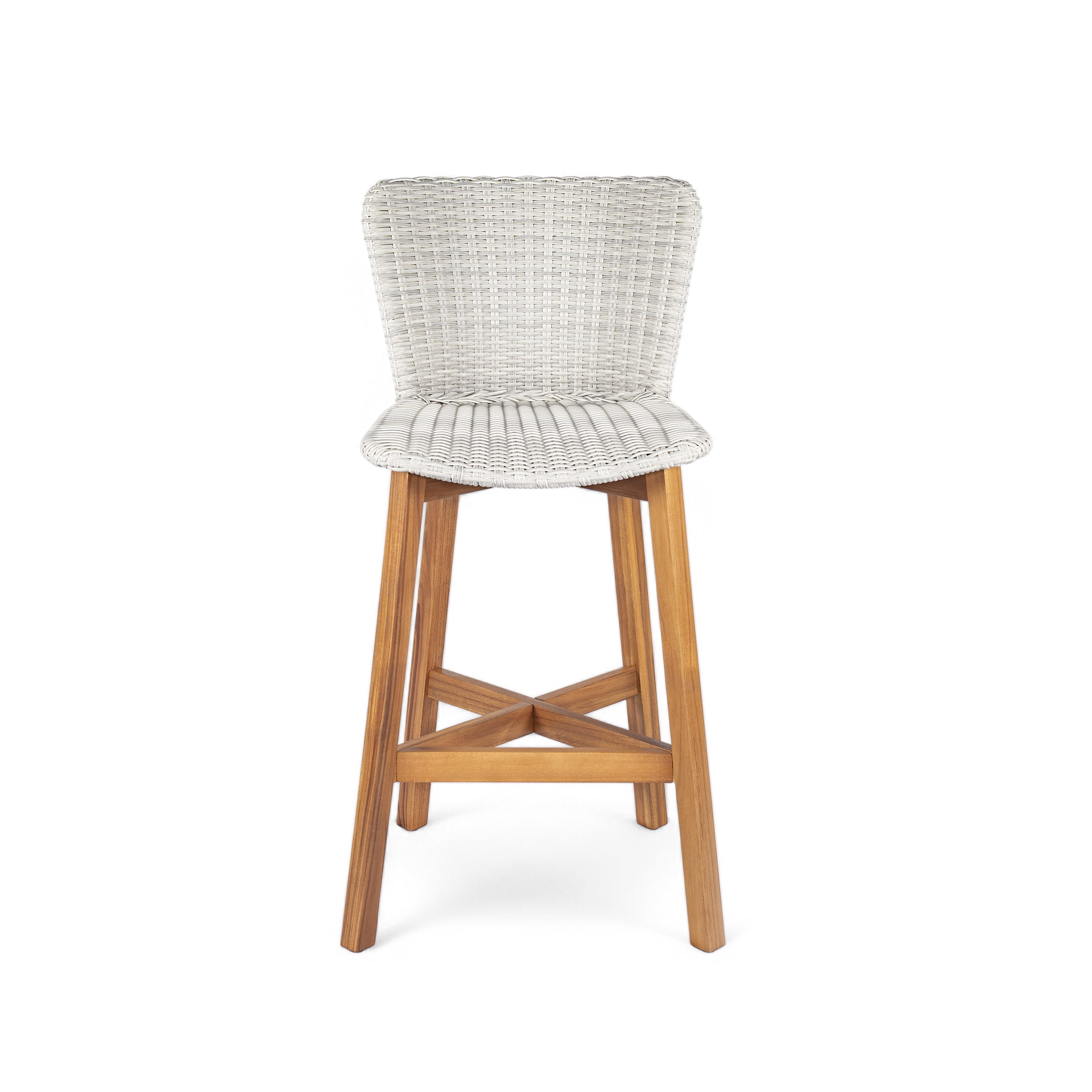 Outdoor Wood Wicker Bar Stools Set of 2 for Patio Bar, Teak