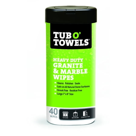 Tub O Towels TW40-GR Granite And Marble Cleaning, Polishing, Sealant All-In-One Wipes (Tub of 40
