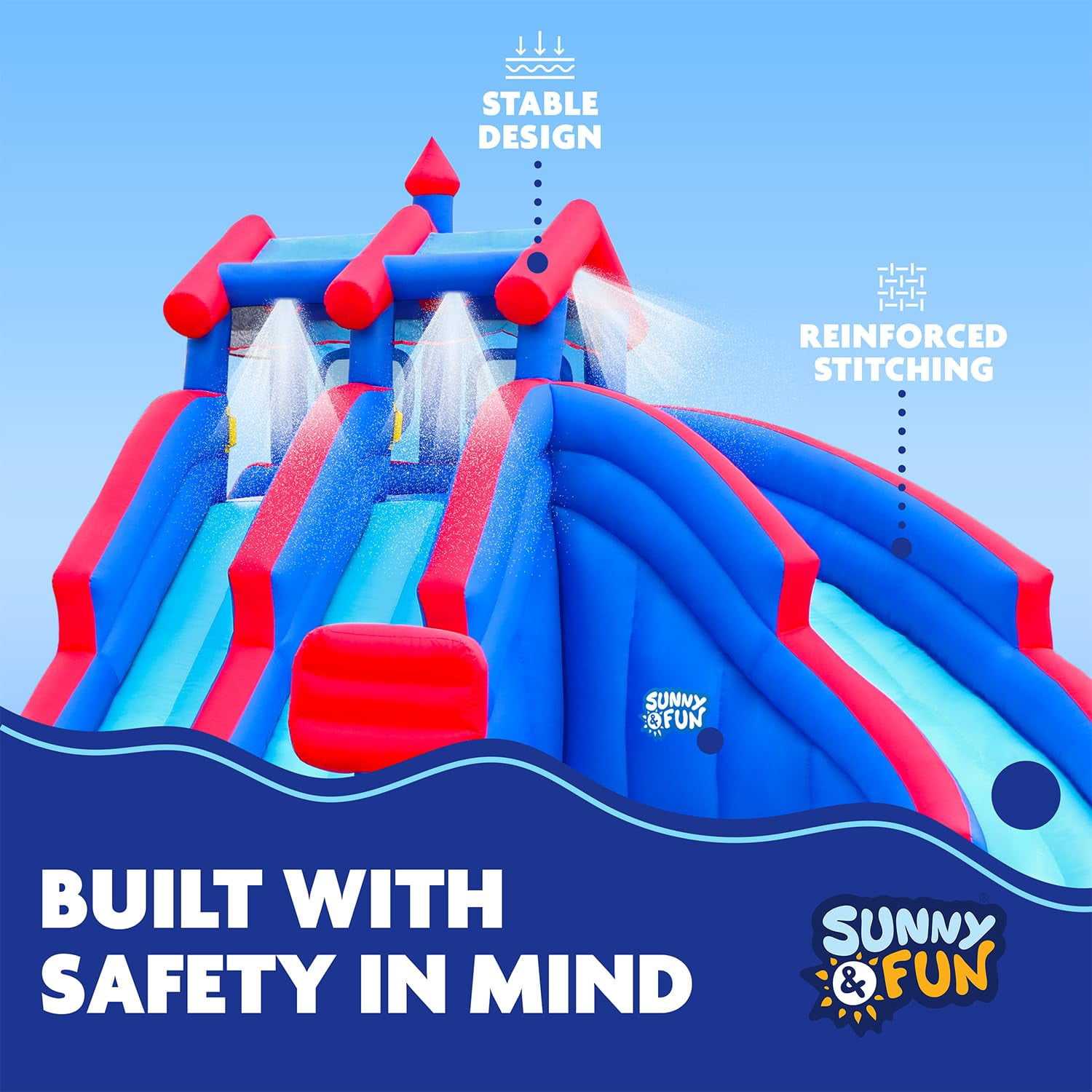Sunny & Fun Fun Soft Bounce Water Slide with Pool for Kids, Blue