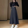 thumbnail image 5 of Abomasnow Maxi Skirts for Women Hight Wasited A Line Pleated Long Skirts with Belted Fall Winter Skirts S-XL, 5 of 7