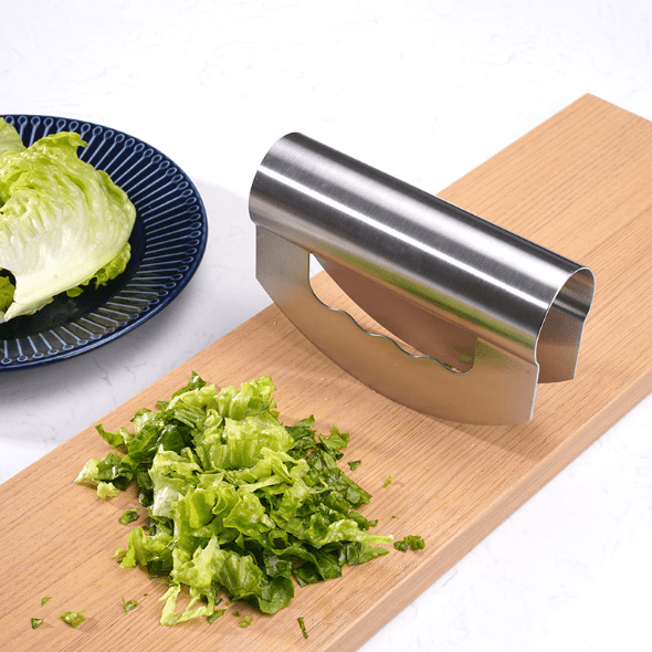 Salad Chopper with Double Blade Protective Covers and Cut Finger Protection  Tool Stainless Steel, This Mincing Knife to Cutting Up Salad Safer 
