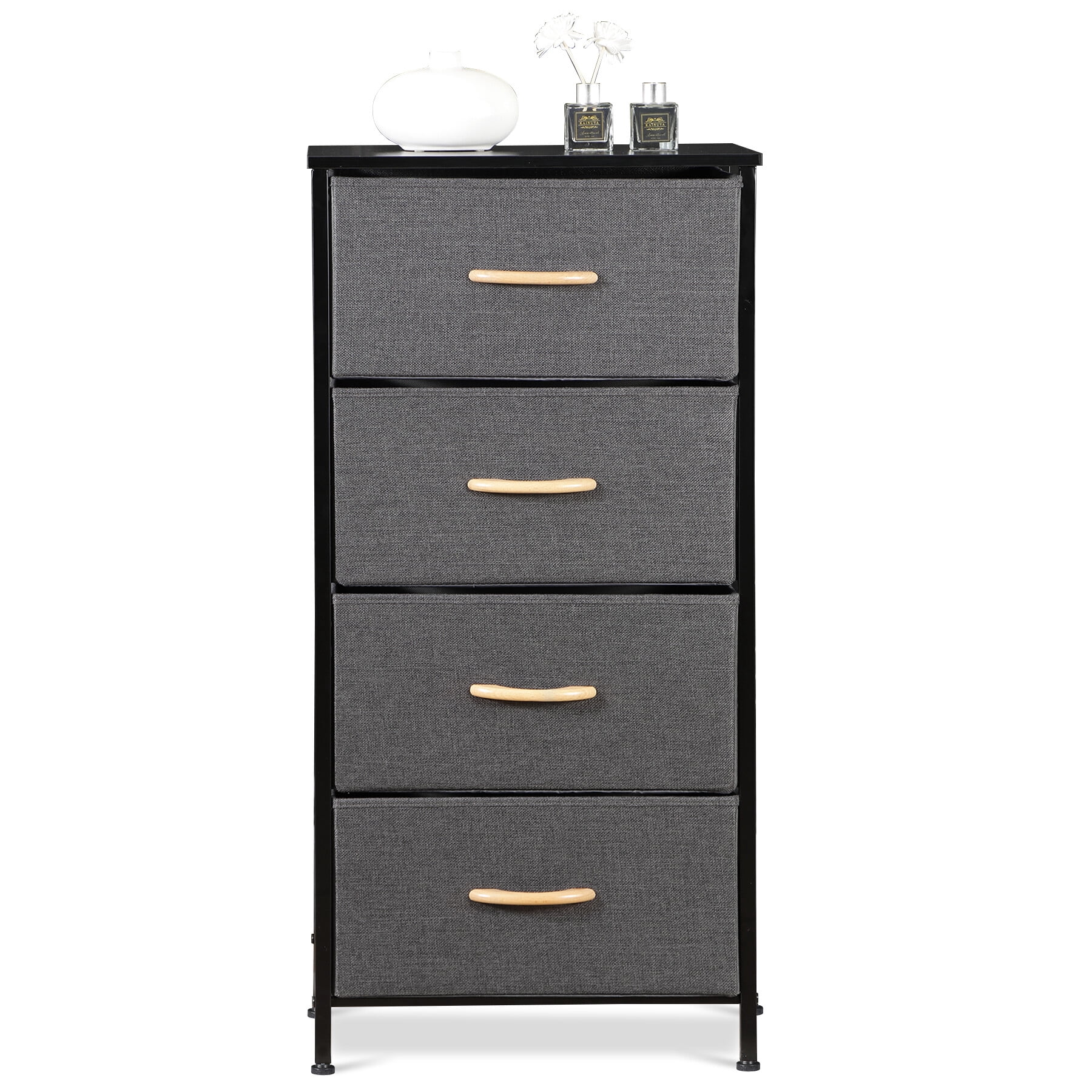 HomGarden 4 Drawer Storage Dresser Adult Kids Vertical Fabric Chest of Drawers Organizer Gray