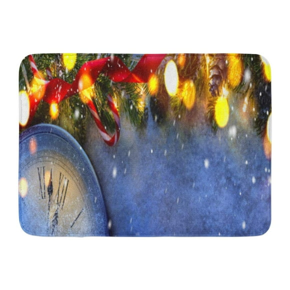 YUSDECOR Countdown to Midnight Retro Clock Counting Last Moments Before Christmas New Year 2018 Next Decorated Fir Rug Doormat Bath Mat 23.6x15.7 inch
