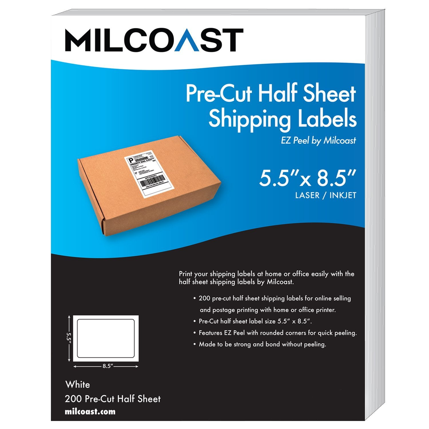 1000 8.5" x 5.5" Perforated Half Sheet Self Adhesive Shipping Labels 500 Sheets 