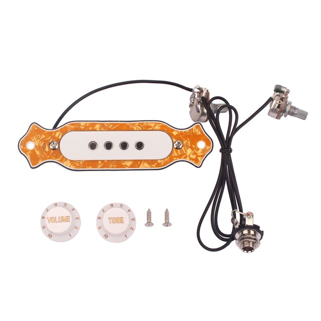 Miangastore Pre-wired 4 String Electric Cigar Box Guitar Soundhole Pickup with Volume Tone Control Knob GMB343 (Yellow)