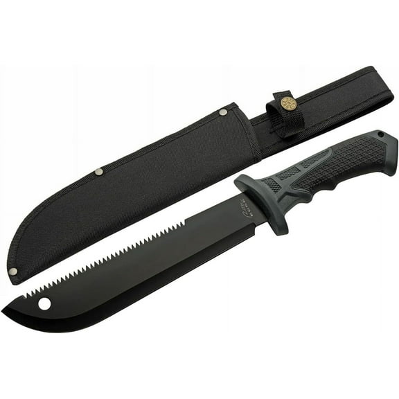 SZCO Supplies 15.25” Rubberized Handle Sawback Outdoor Utility Tool with Nylon Sheath, Black