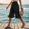 thumbnail image 4 of Cotton Linen Ruffle Hem Culottes for Women 2026 Casual Lightweight Shorts Smocked Waist Wide Leg Short Pants Black L, 4 of 7