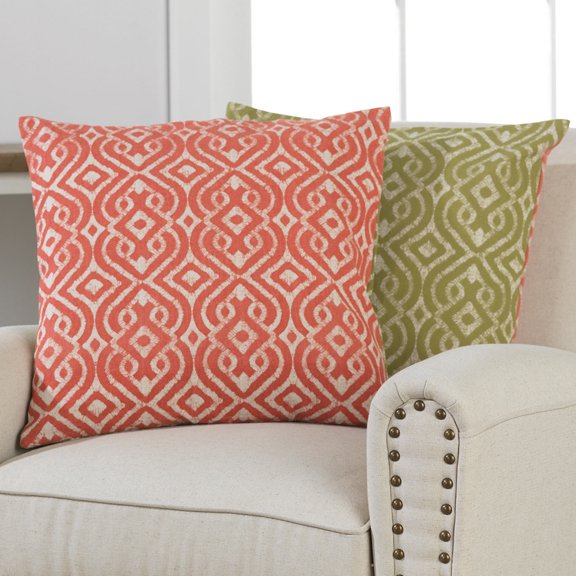 HomeMagic, 18" x 18" Decorative Reversible Green/Coral Pillow Cover, 60% Polyester/30% Cotton