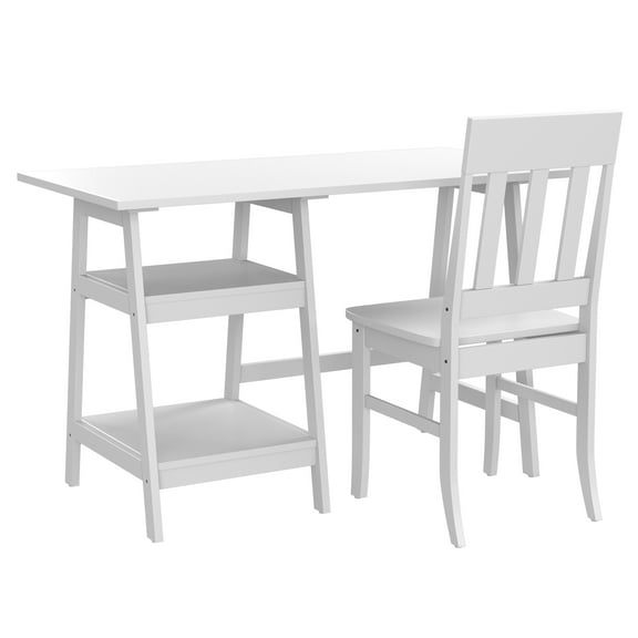 Furniture of America Acres Wood 2pc Writing Desk and Chair Set, White
