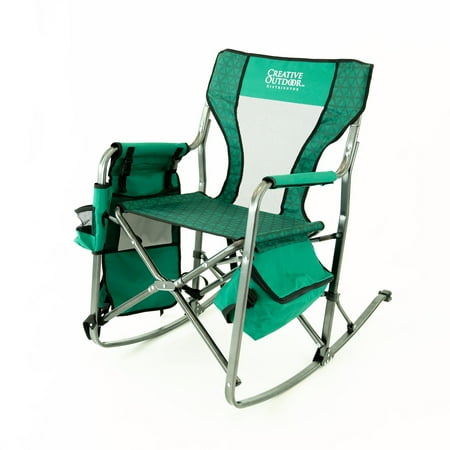 UPC: 0850040822663 | CREATIVE OUTDOOR Folding Rocking Chair w/ Magazine Pocket And Ice Cooler Box  Forest Diamond