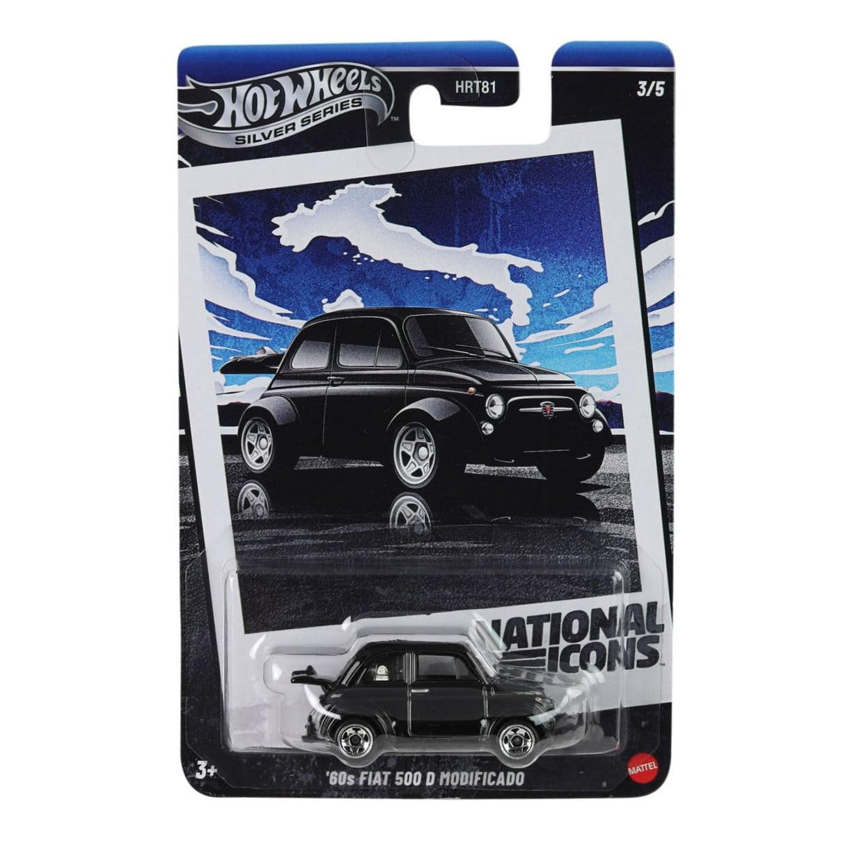 Hot Wheels National Icons Collection, Silver Series, Set of 5 Die-Cast Cars, Ford GT40, Jaguar E-Type, Fiat 500, Nissan Skyline GT-R, Porsche 911 R HRT81-956G