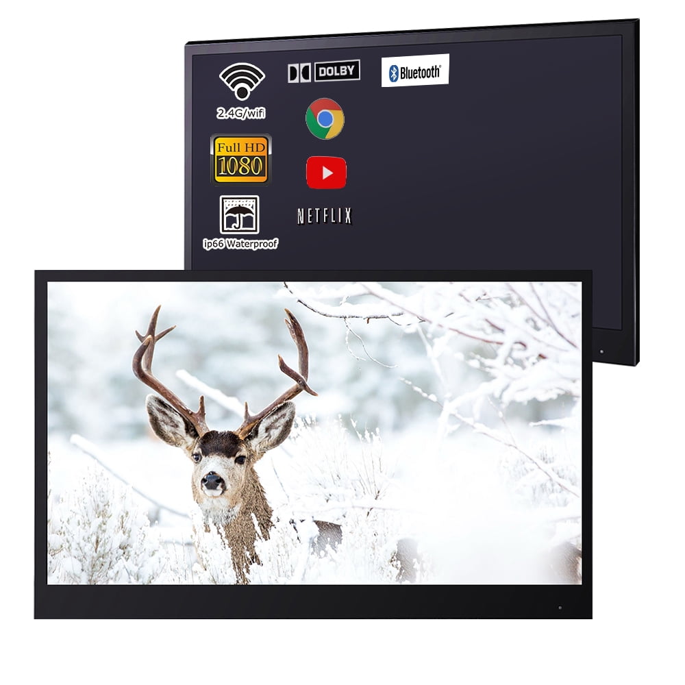 Soulaca 22 inches Black Color Waterproof Bathroom Smart LED TV Built-in WiFi Bluetooth Android DTV ATSC New Model