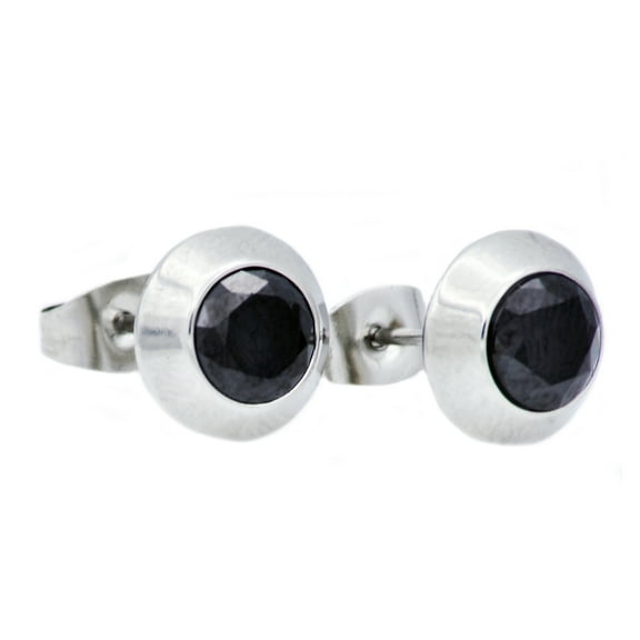 Mens Stainless Steel Earrings With Black Cubic Zirconia