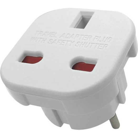 Travel plug UK plug to EU plug - World plug England, Ireland, Malta, Malaysia to EU - White
