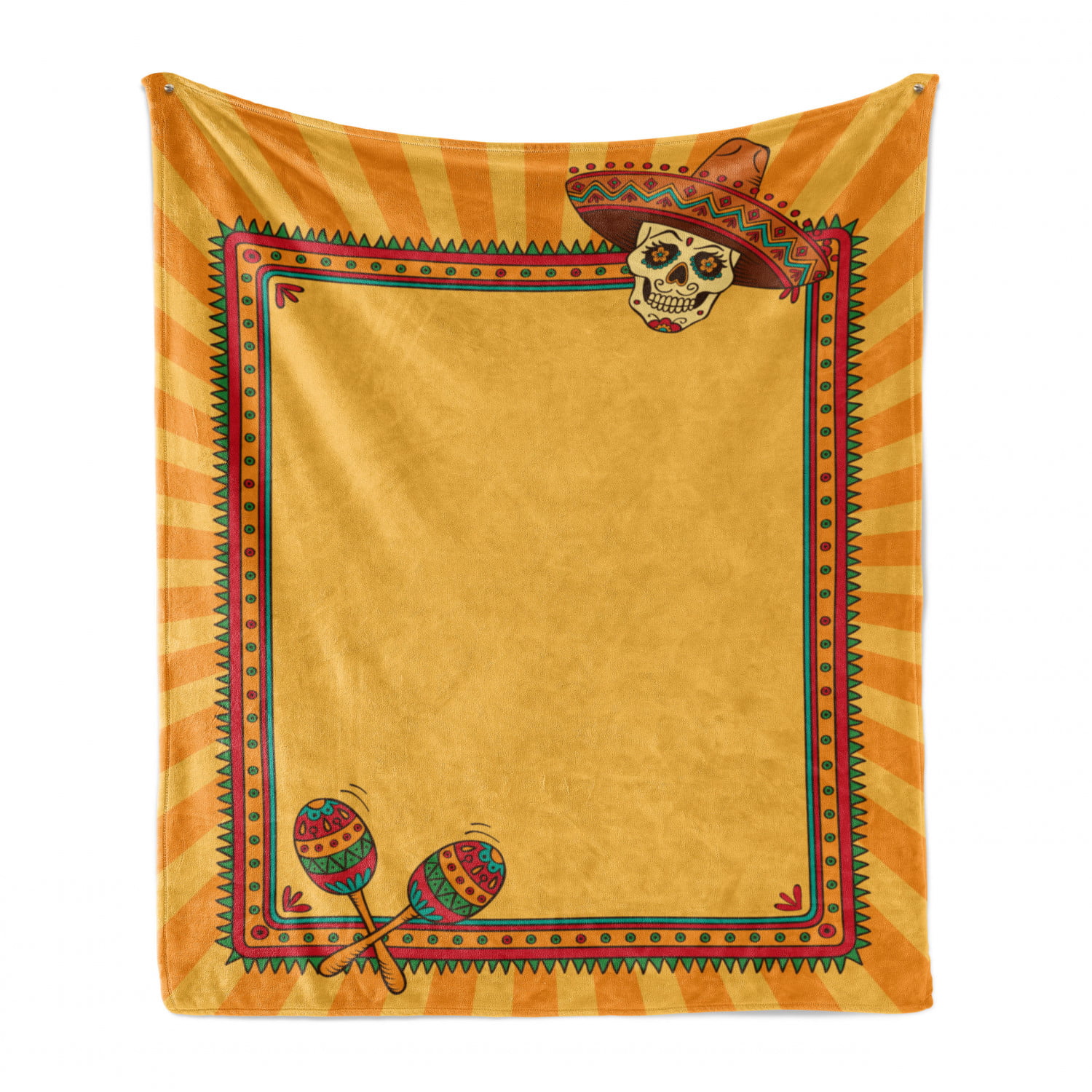 Cozy Plush for Indoor and Outdoor Use 50 x 70 Ambesonne Fiesta Soft Flannel Fleece Throw Blanket Frame Pattern with Skull Sombrero and Maracas Mexican Elements Geometric Marigold Red Green