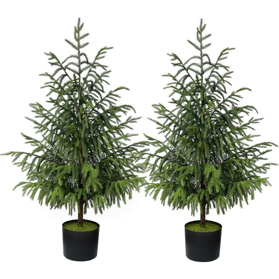 2FT Real Touch Norfolk Pine Topiary Trees for Front Porch Decor - Artificial Shrubs Faux Plants Fake Potted for Outdoor Indoor Door Offices Farmhouse Home Decor (Set of 2)