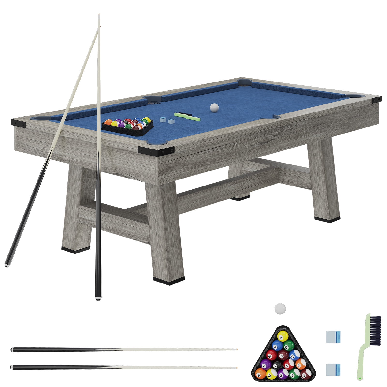 AECOJOY 7FT Wooden Finish Pool Table, Complete Billiards Set with Accessories, Professional Game Table for Adults & Family