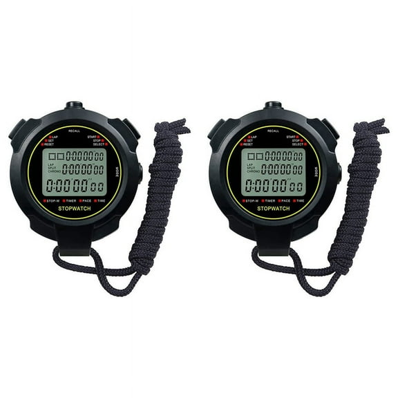 2X Digital Sports Stopwatch, 10Lap /Split Memory Stopwatch Count Down Timer, Large Display Waterproof 12/24 Hour Clock,2 x stopwatch,black