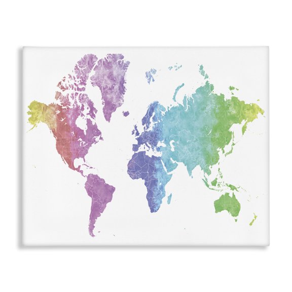 Stupell Industries Eclectic Modern Rainbow Map of the World Transitioning Tones Canvas Art, 20 x 16, by BlursByAI
