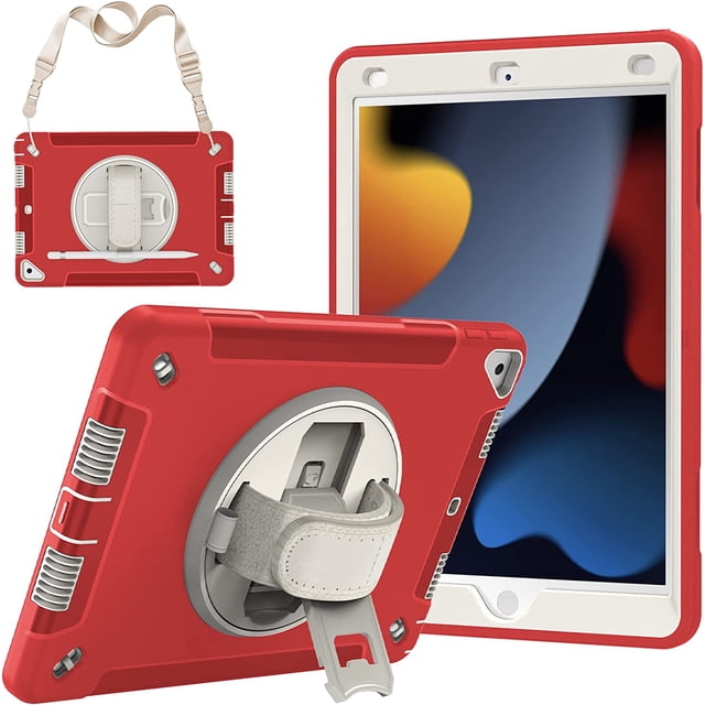 Funda para iPad 10.2 Inch 7th / 8th / 9th Gen (2021/2020/2019) Protectora, de Doble Capa, de Cuerpo Completo, Resistente y Robusta, con Soporte Giratorio de 360°, Correa de Mano/hombro