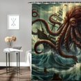 thumbnail image 2 of PRATYUS  Nautical Shower Curtain, Fantasy Sea World Adventure Kraken Octopus Monster Storm Waves and Sailors Ship, Cloth Fabric Bathroom Decor Set with Hooks 36x72, 2 of 7