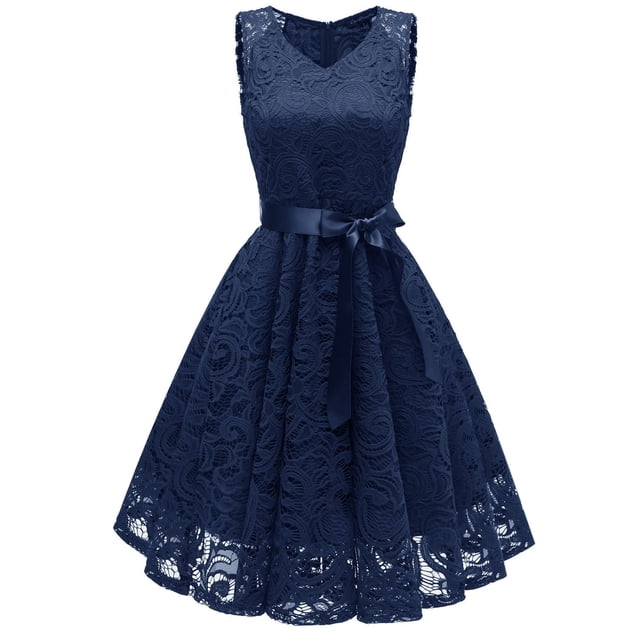 Vestido de dama de honor con cuello en V y encaje para mujer: vestido de fiesta formal con corte en A, poliéster, tallas estadounidenses 4-18